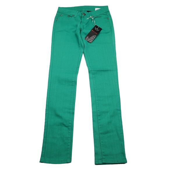 E Line Pants Womens 5 Green Flat Front Button Pocket Mid Rise Straight Jeans - Picture 1 of 16